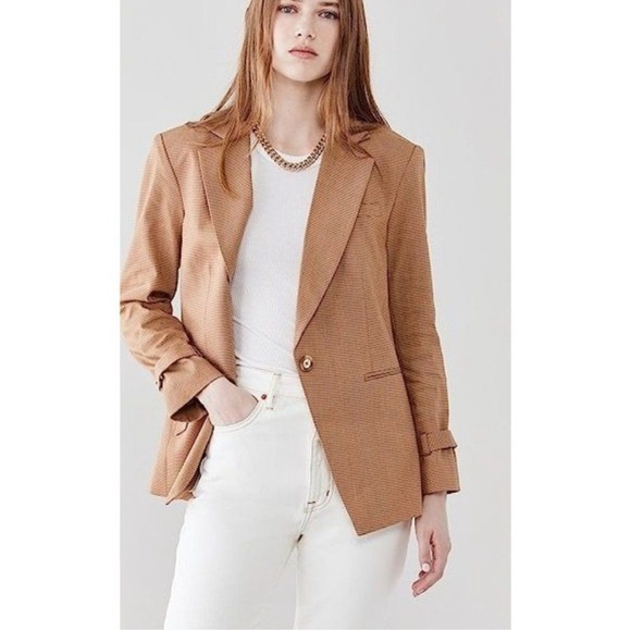 NWT Veronica Beard Amadi Dickey Jacket Chai Brown Blazer Linen Wool Sz 12